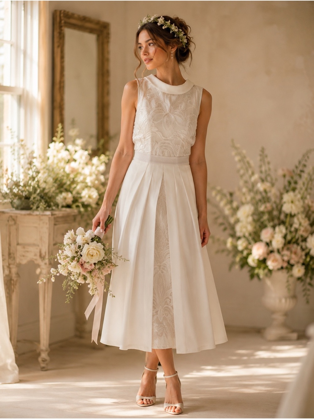 eva mendes for New York & Company Ivory Sleeveless Midi Wedding Dress